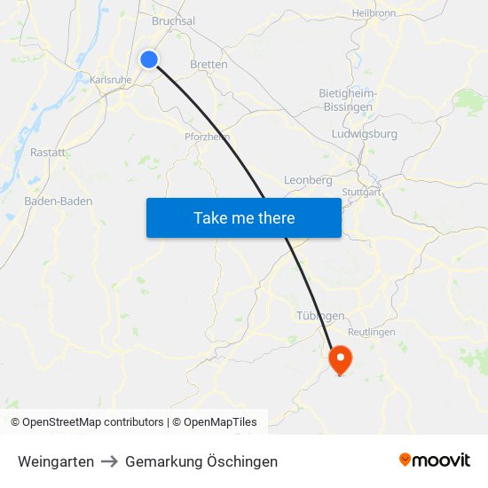 Weingarten to Gemarkung Öschingen map