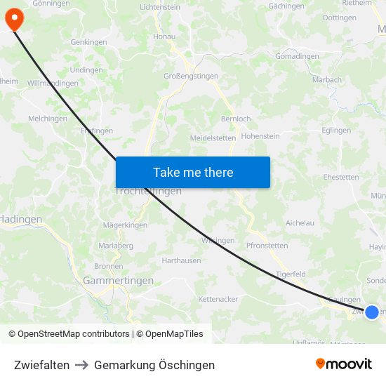 Zwiefalten to Gemarkung Öschingen map