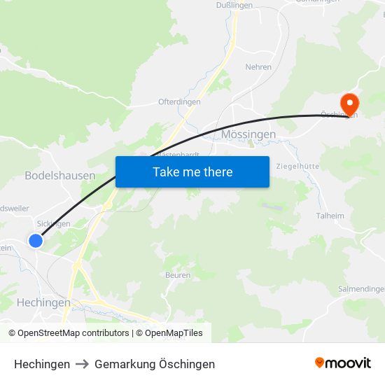 Hechingen to Gemarkung Öschingen map
