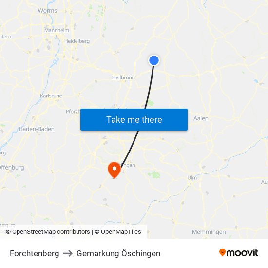 Forchtenberg to Gemarkung Öschingen map