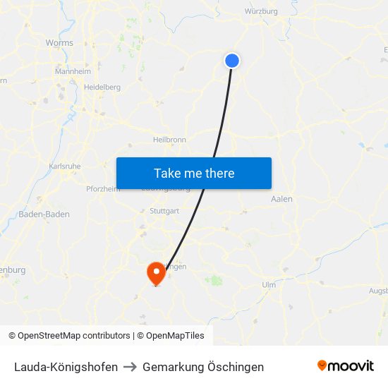 Lauda-Königshofen to Gemarkung Öschingen map