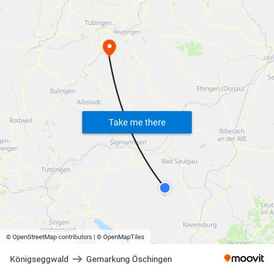 Königseggwald to Gemarkung Öschingen map