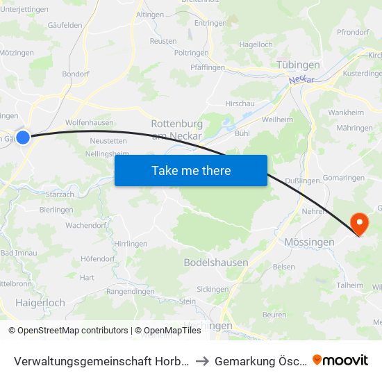 Verwaltungsgemeinschaft Horb am Neckar to Gemarkung Öschingen map