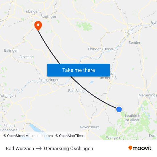 Bad Wurzach to Gemarkung Öschingen map