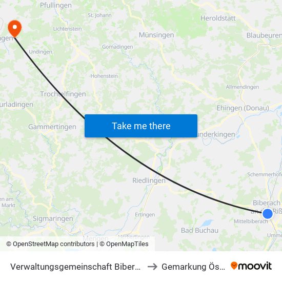 Verwaltungsgemeinschaft Biberach An Der Riß to Gemarkung Öschingen map