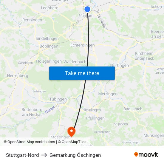 Stuttgart-Nord to Gemarkung Öschingen map