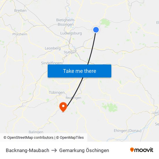 Backnang-Maubach to Gemarkung Öschingen map