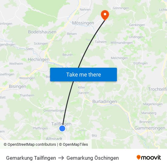Gemarkung Tailfingen to Gemarkung Öschingen map