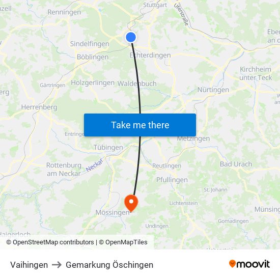 Vaihingen to Gemarkung Öschingen map