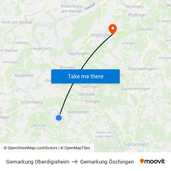 Gemarkung Oberdigisheim to Gemarkung Öschingen map