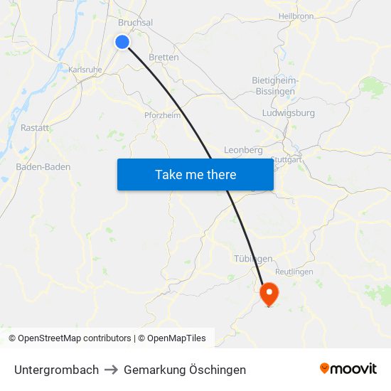 Untergrombach to Gemarkung Öschingen map