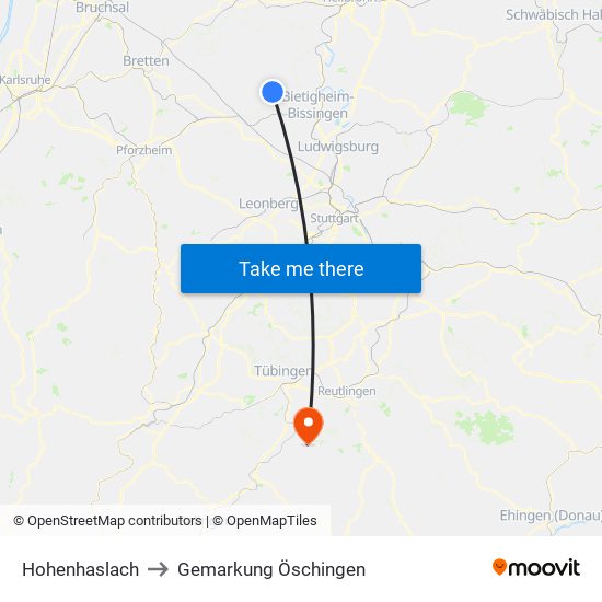 Hohenhaslach to Gemarkung Öschingen map