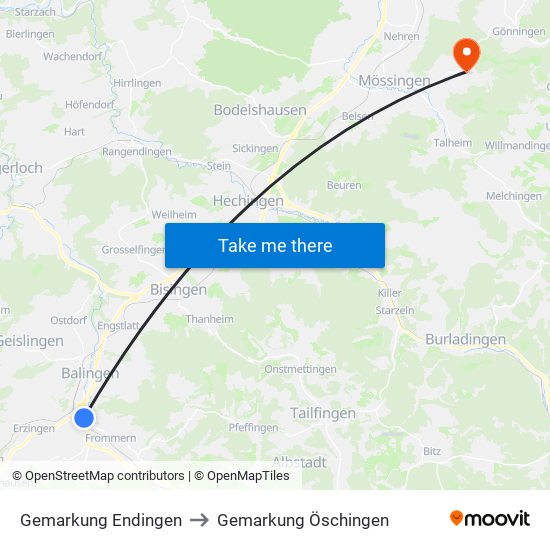 Gemarkung Endingen to Gemarkung Öschingen map
