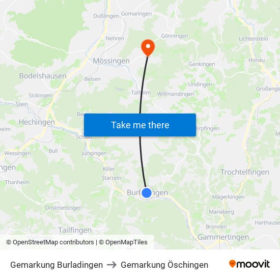 Gemarkung Burladingen to Gemarkung Öschingen map