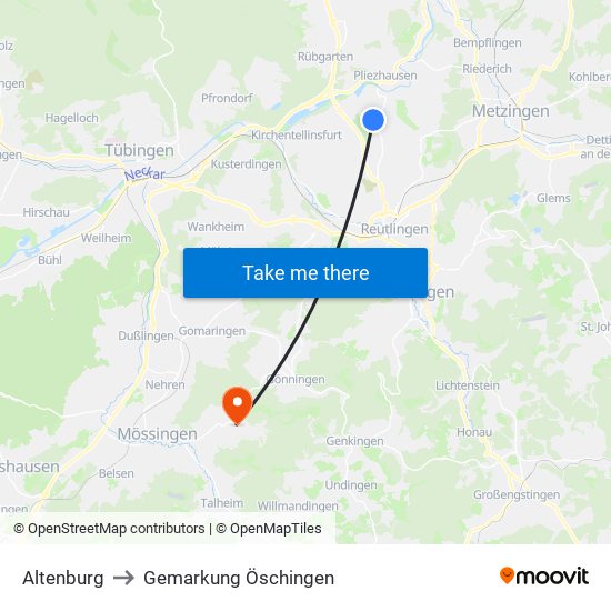 Altenburg to Gemarkung Öschingen map