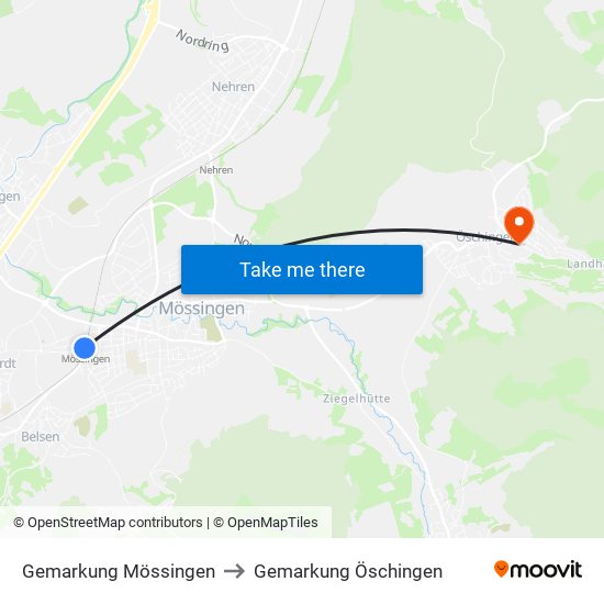 Gemarkung Mössingen to Gemarkung Öschingen map