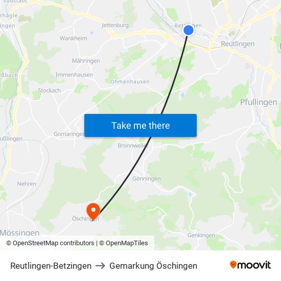 Reutlingen-Betzingen to Gemarkung Öschingen map