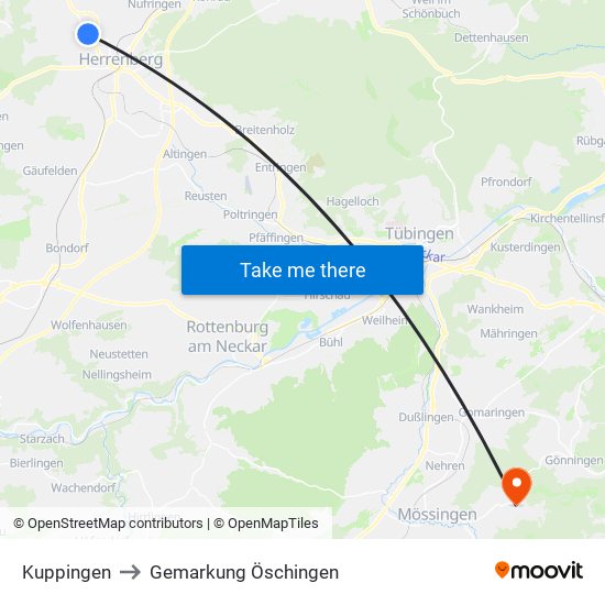 Kuppingen to Gemarkung Öschingen map