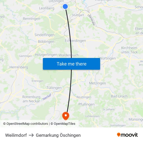 Weilimdorf to Gemarkung Öschingen map