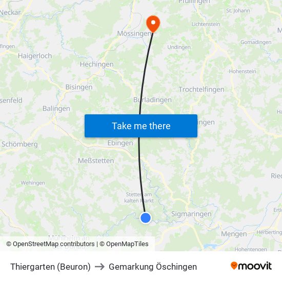 Thiergarten (Beuron) to Gemarkung Öschingen map