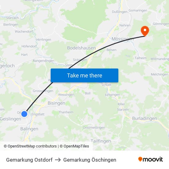 Gemarkung Ostdorf to Gemarkung Öschingen map