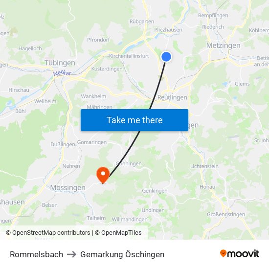 Rommelsbach to Gemarkung Öschingen map