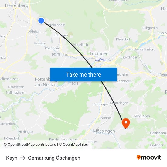Kayh to Gemarkung Öschingen map