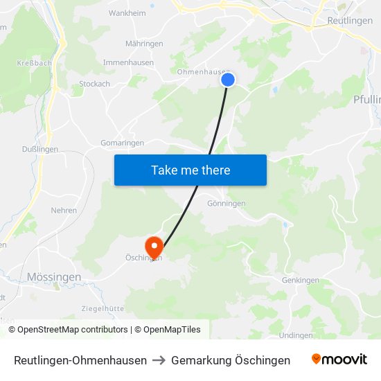 Reutlingen-Ohmenhausen to Gemarkung Öschingen map