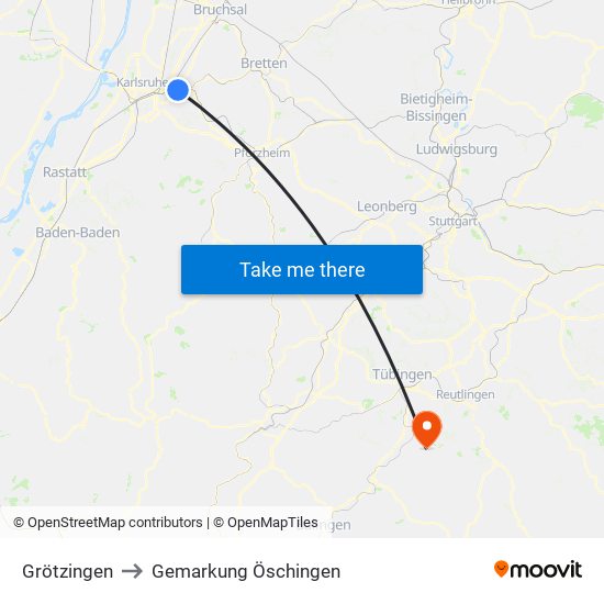 Grötzingen to Gemarkung Öschingen map