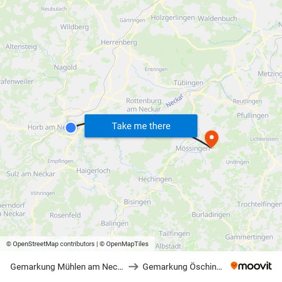 Gemarkung Mühlen am Neckar to Gemarkung Öschingen map
