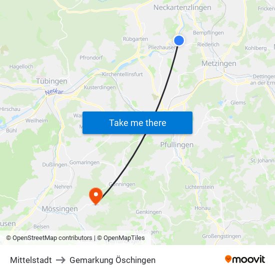 Mittelstadt to Gemarkung Öschingen map