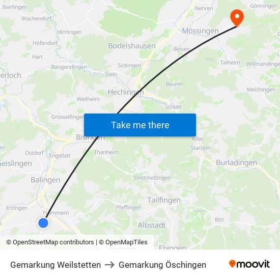 Gemarkung Weilstetten to Gemarkung Öschingen map