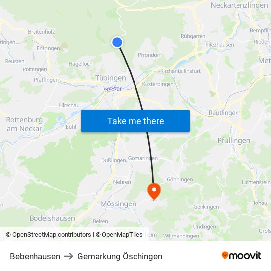 Bebenhausen to Gemarkung Öschingen map