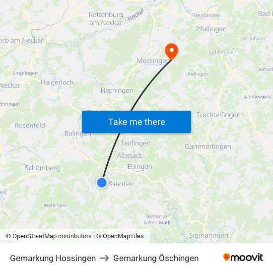 Gemarkung Hossingen to Gemarkung Öschingen map
