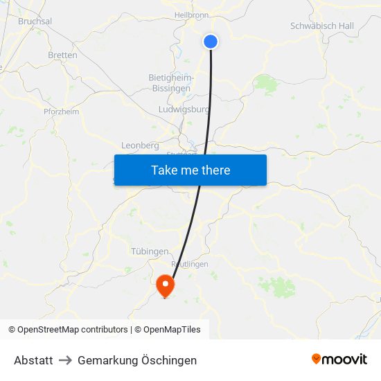 Abstatt to Gemarkung Öschingen map