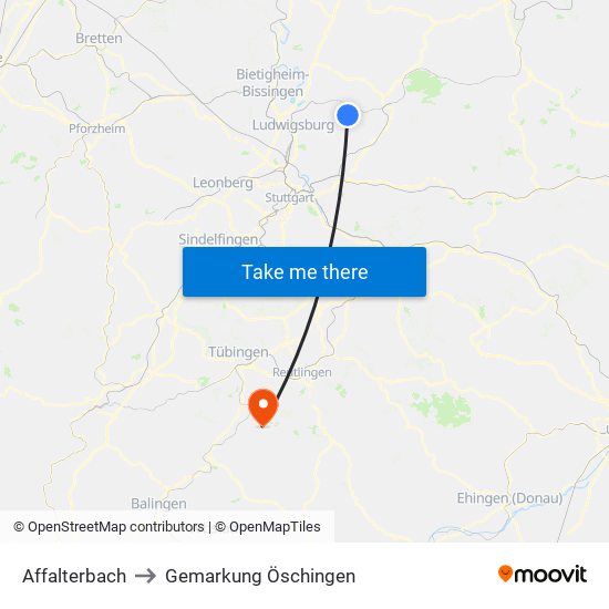 Affalterbach to Gemarkung Öschingen map