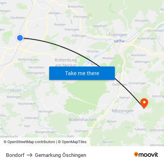 Bondorf to Gemarkung Öschingen map