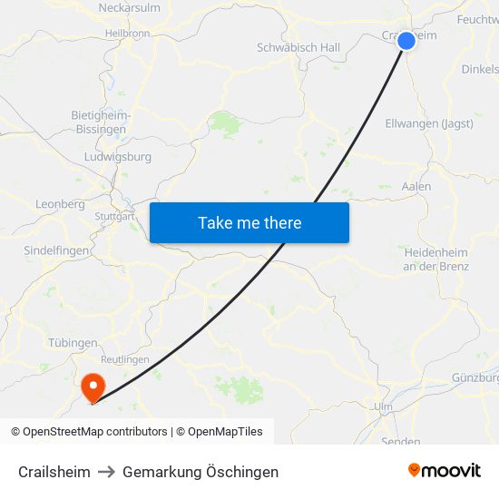 Crailsheim to Gemarkung Öschingen map