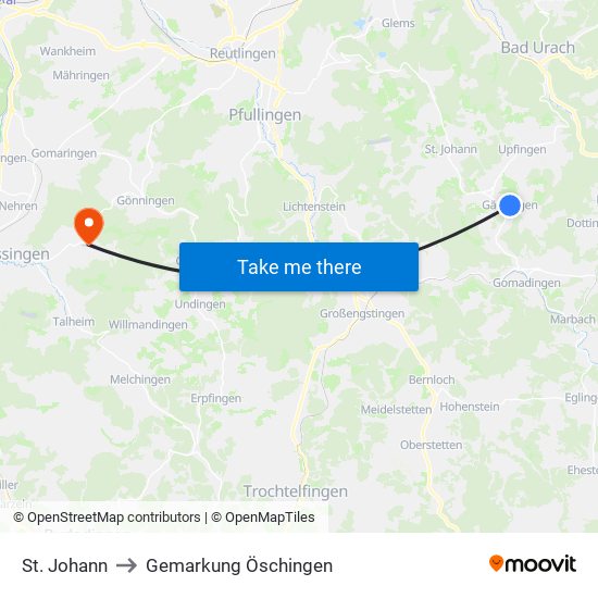 St. Johann to Gemarkung Öschingen map