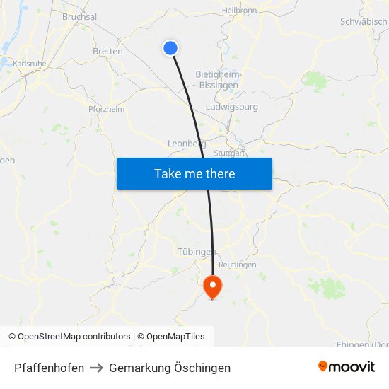 Pfaffenhofen to Gemarkung Öschingen map