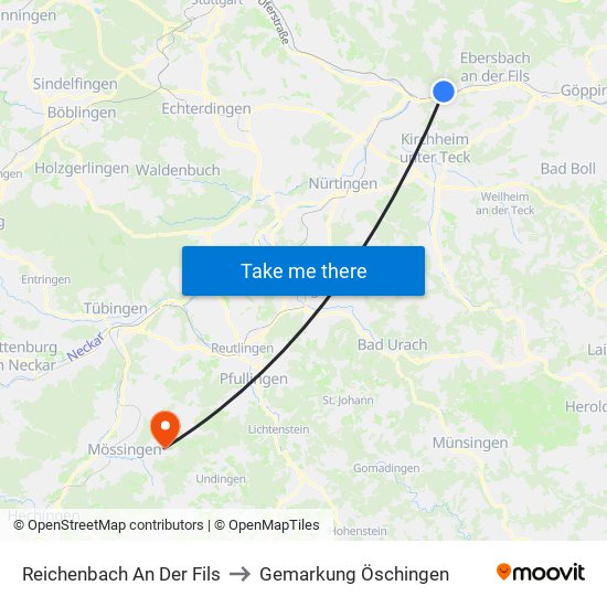 Reichenbach An Der Fils to Gemarkung Öschingen map