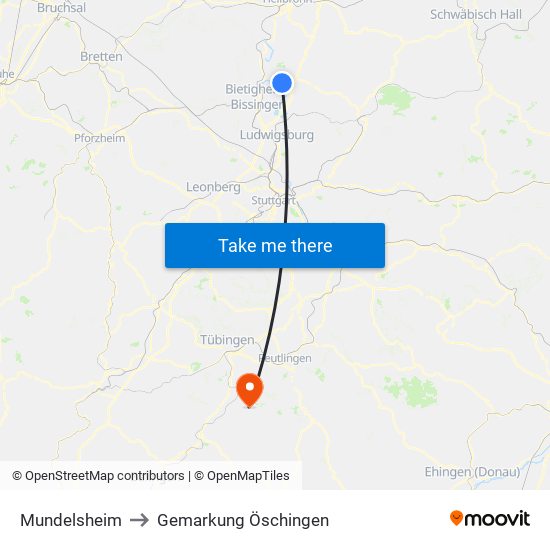 Mundelsheim to Gemarkung Öschingen map