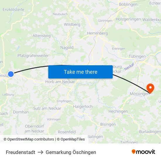 Freudenstadt to Gemarkung Öschingen map