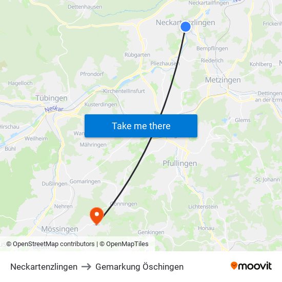 Neckartenzlingen to Gemarkung Öschingen map