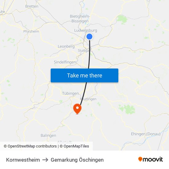 Kornwestheim to Gemarkung Öschingen map