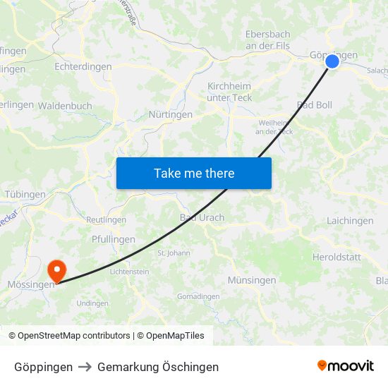 Göppingen to Gemarkung Öschingen map