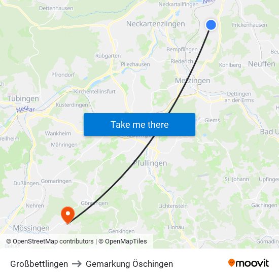 Großbettlingen to Gemarkung Öschingen map