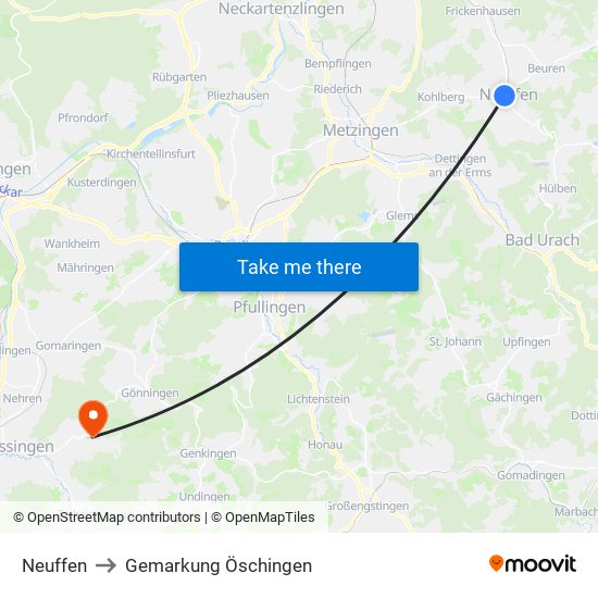 Neuffen to Gemarkung Öschingen map