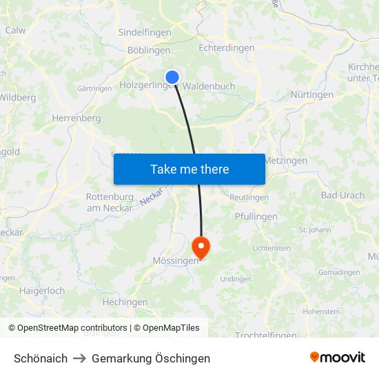 Schönaich to Gemarkung Öschingen map