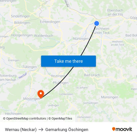 Wernau (Neckar) to Gemarkung Öschingen map